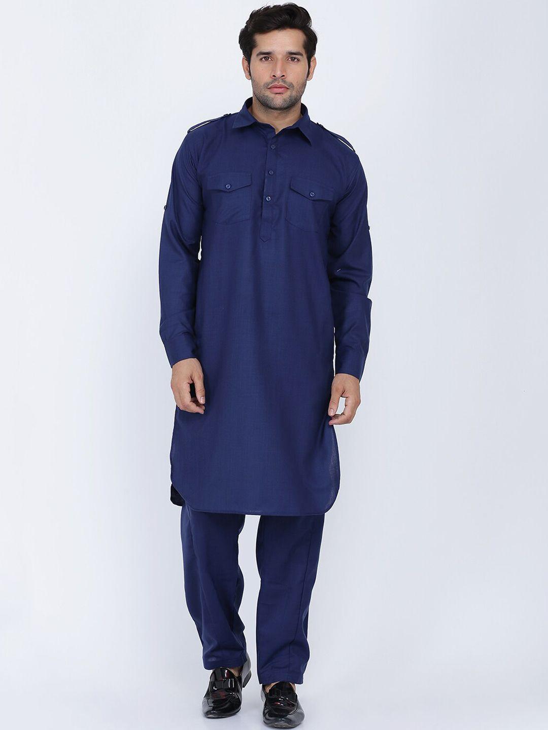 royal kurta men navy blue pure cotton kurta with salwar