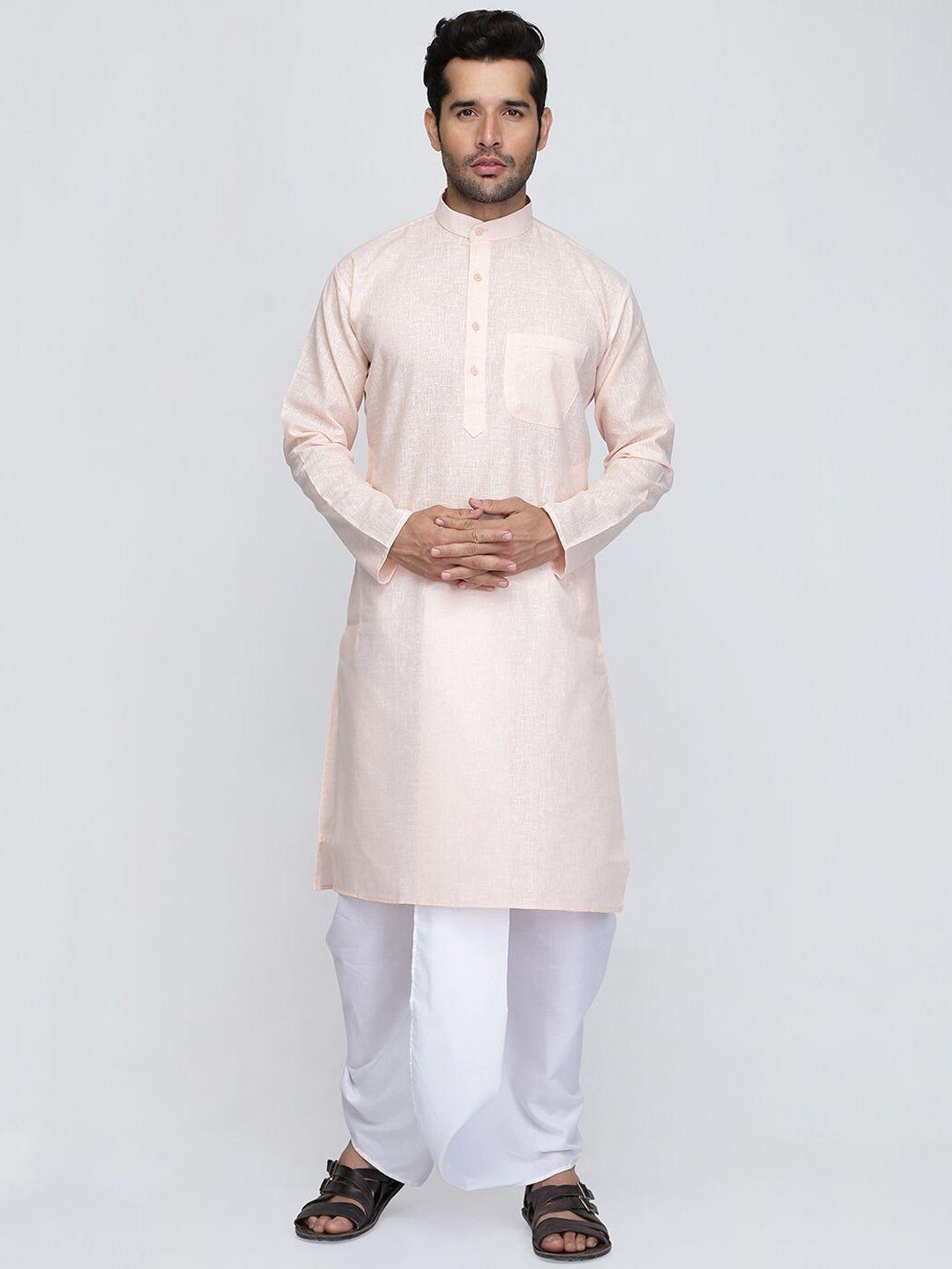 royal kurta men peach-coloured striped pure cotton kurta with trousers