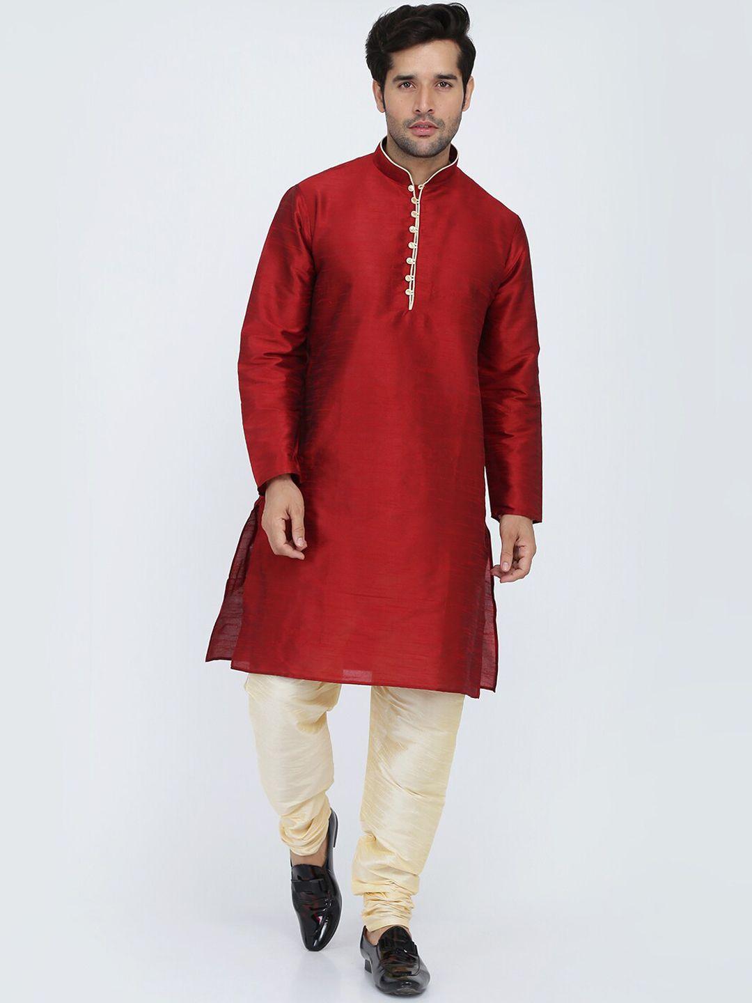 royal kurta men red dupion silk kurta with churidar