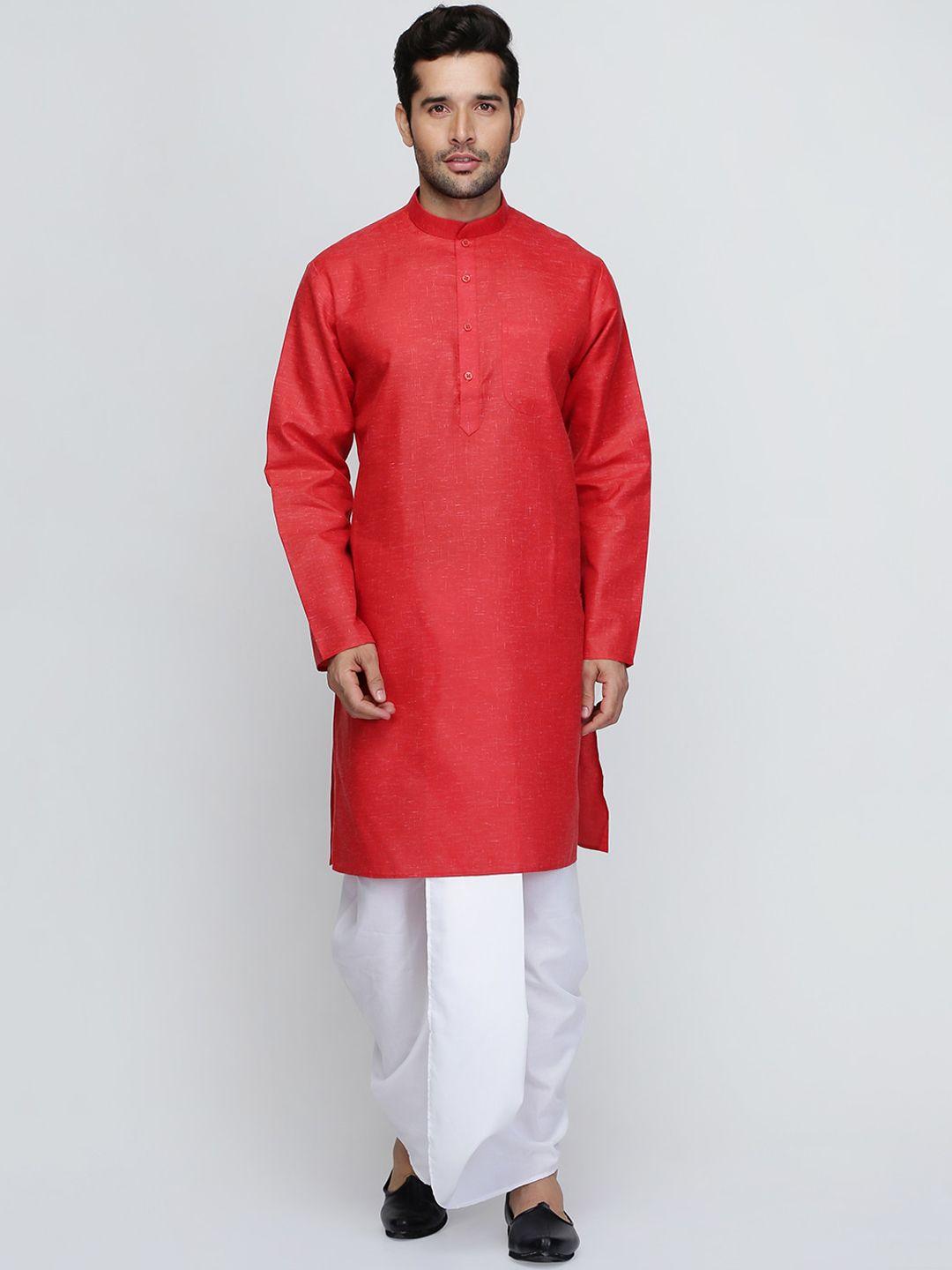 royal kurta men red pure cotton kurta with dhoti pants