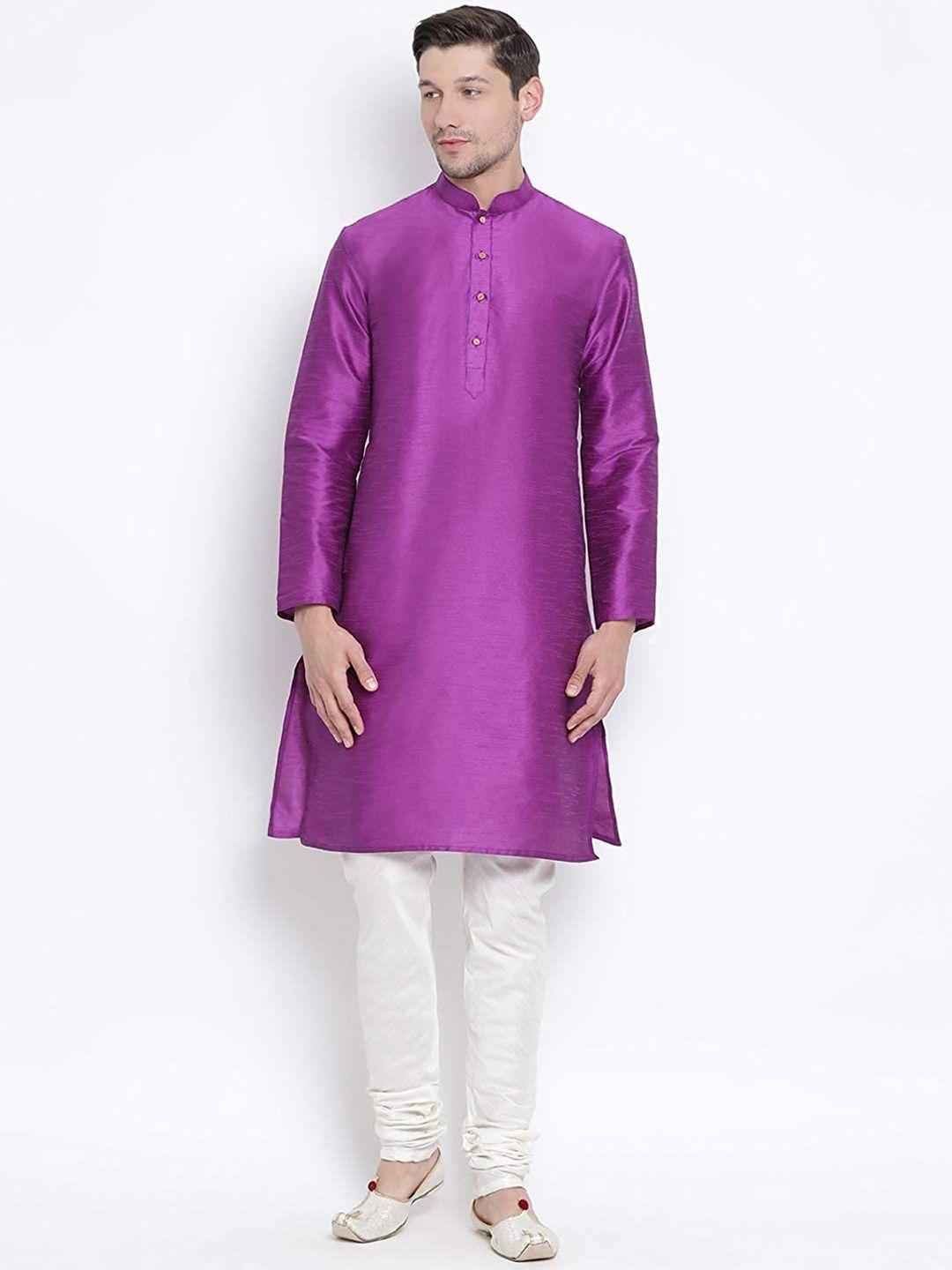 royal kurta men solid dupion silk straight kurta with churidar