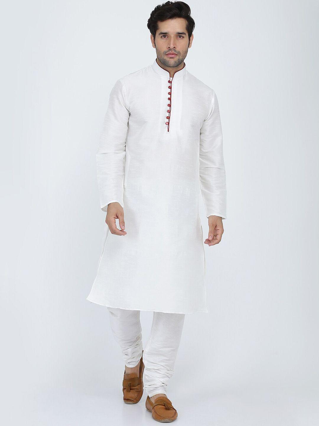 royal kurta men white embroidered empire dupion silk kurta with pyjamas
