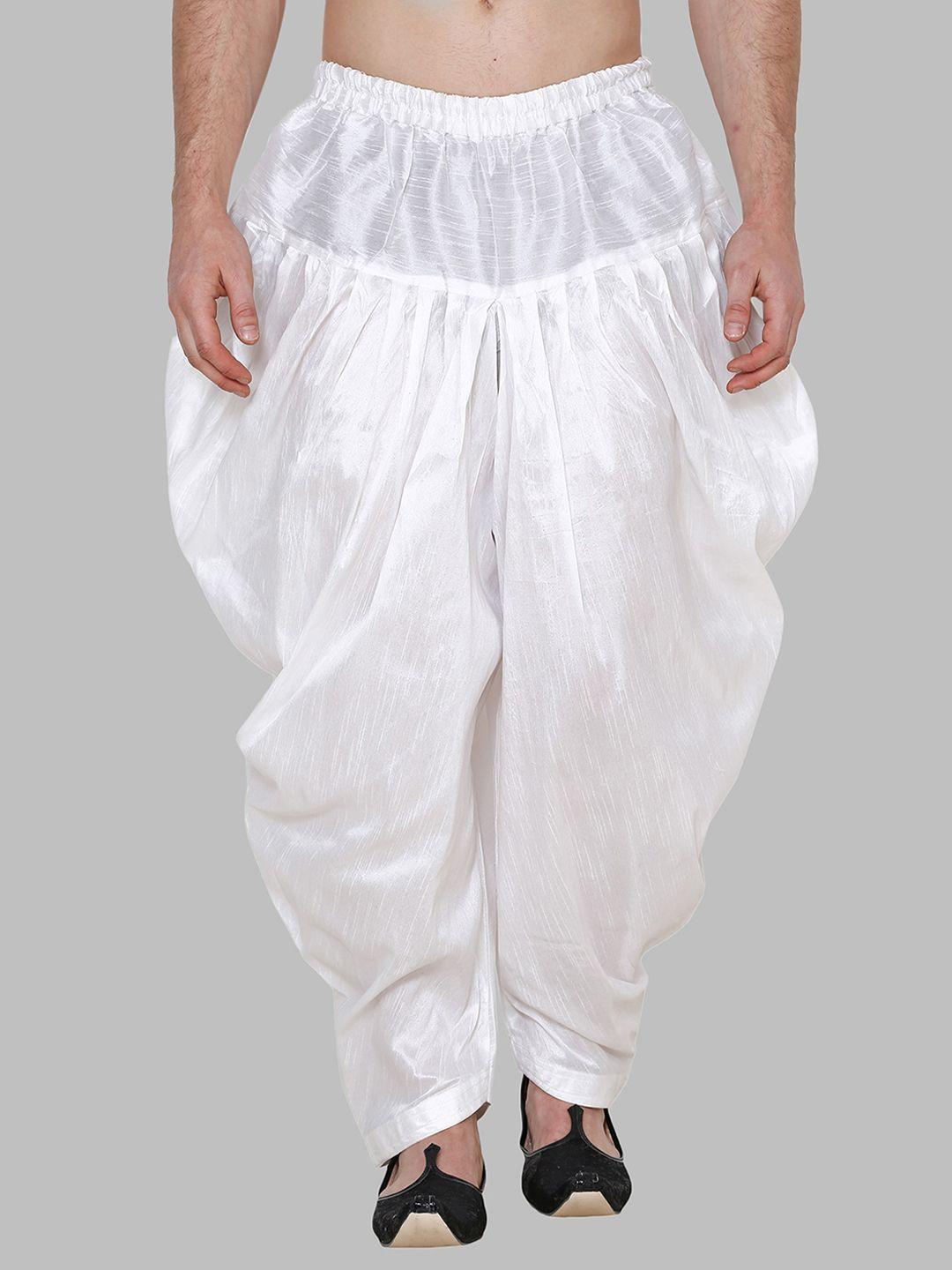 royal kurta men white solid silk patiala salwar