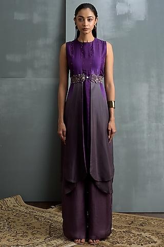 royal purple & purple sage ombre habutai silk tunic set