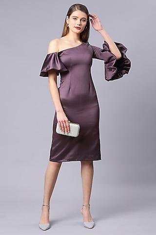 royal purple poly satin bodycon one-shoulder dress