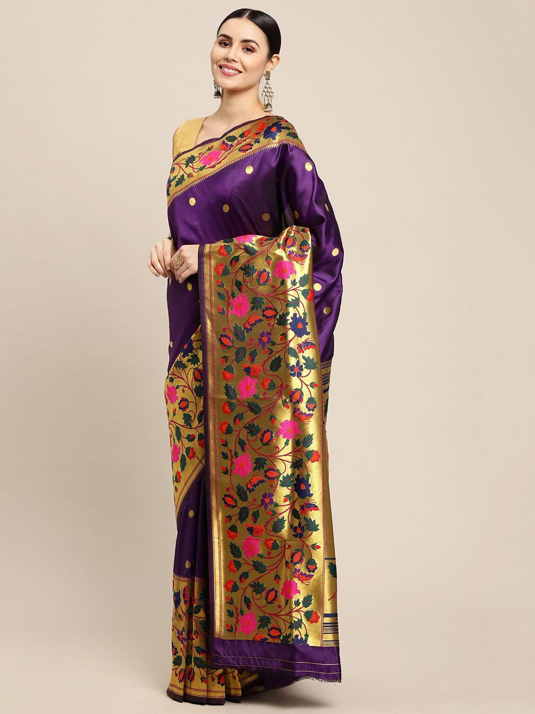 royal rajgharana saree aubergine & gold zari silk blend celebrity paithani sarees