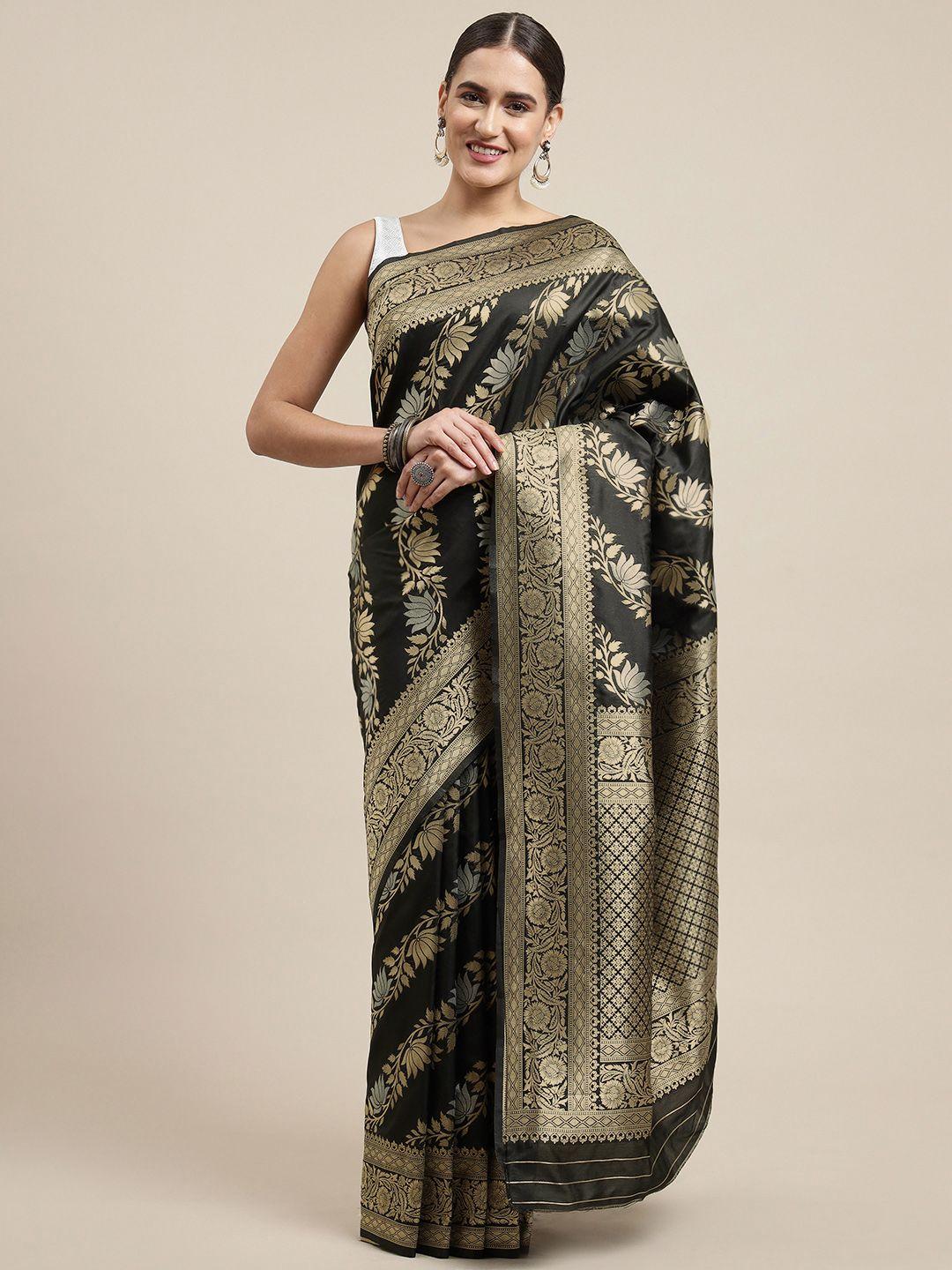 royal rajgharana saree black & golden ethnic motifs woven design banarasi sarees