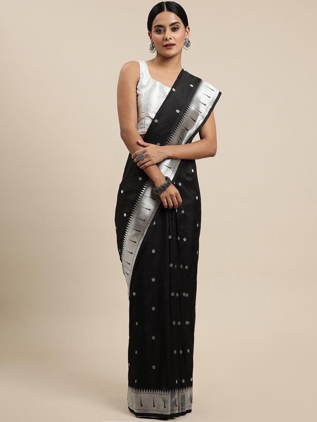 royal rajgharana saree black & silver woven design silk blend paithani sarees