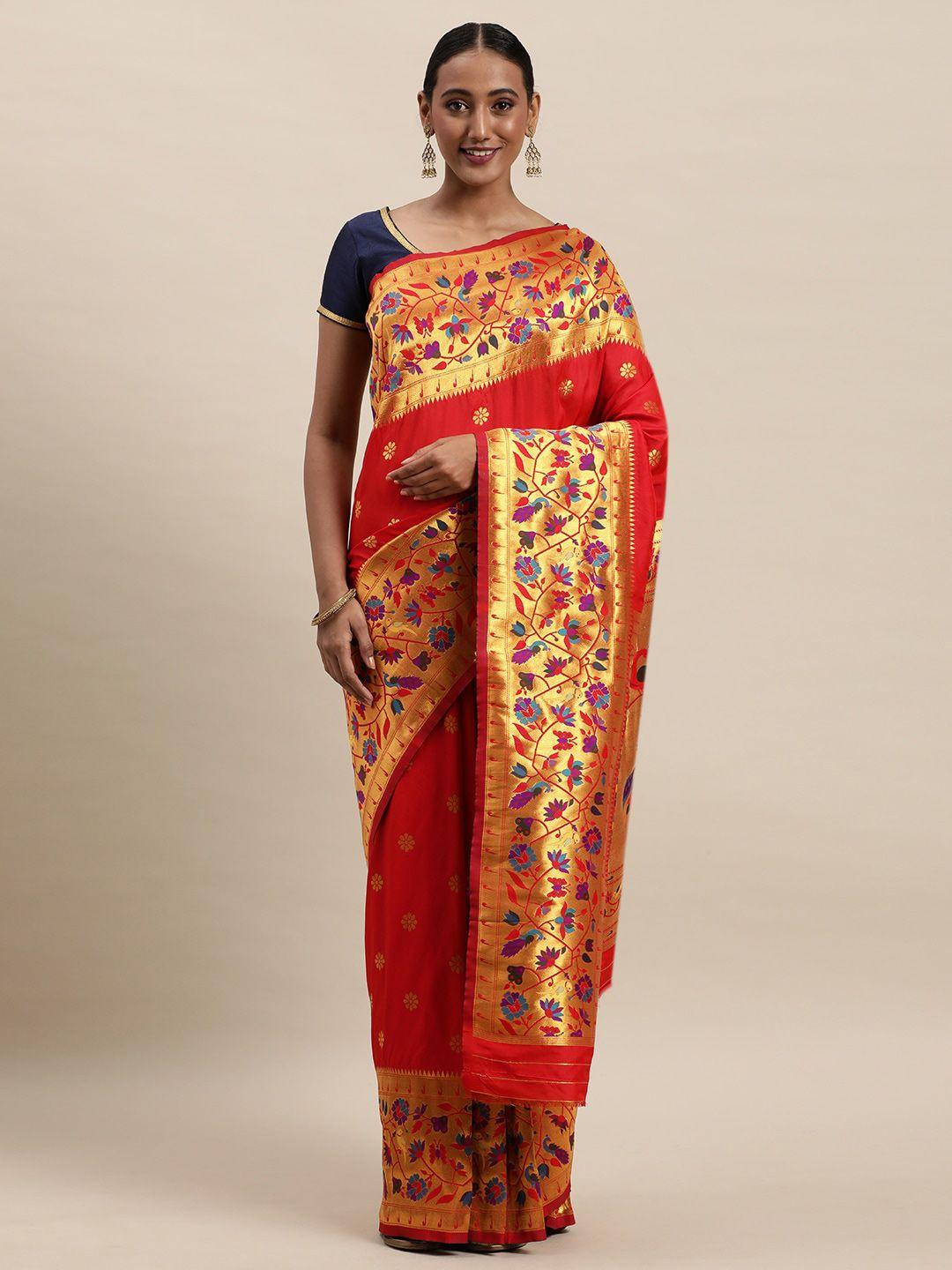 royal rajgharana saree floral woven design zari pure silk paithani saree