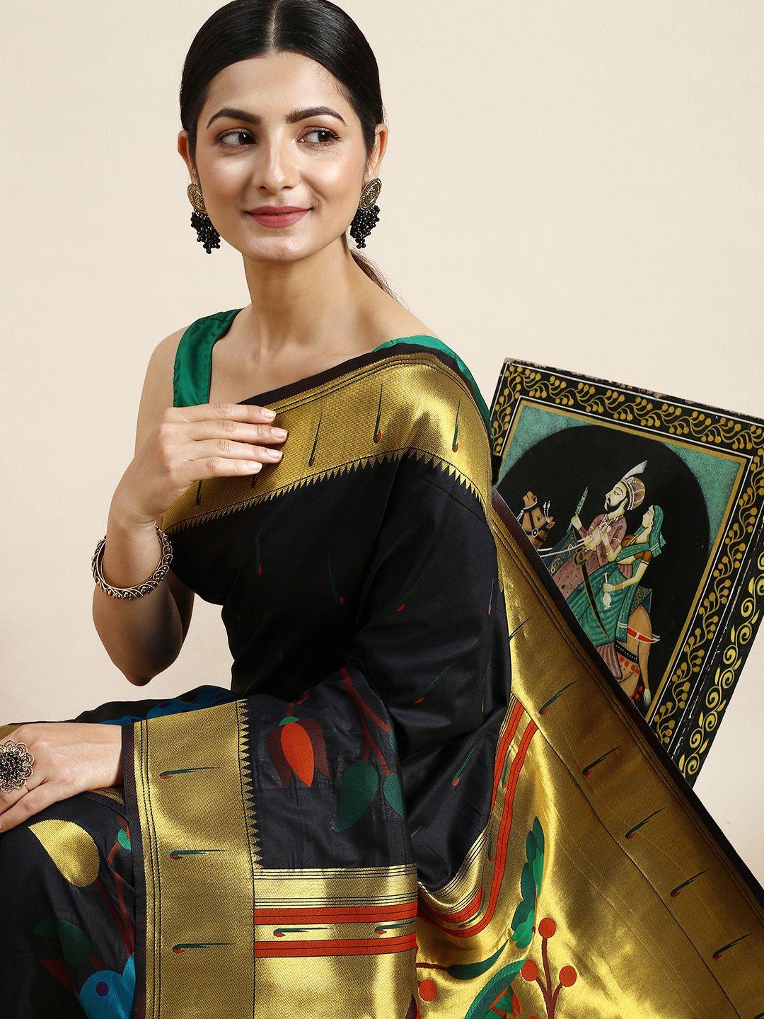 royal rajgharana saree floral zari silk blend paithani saree