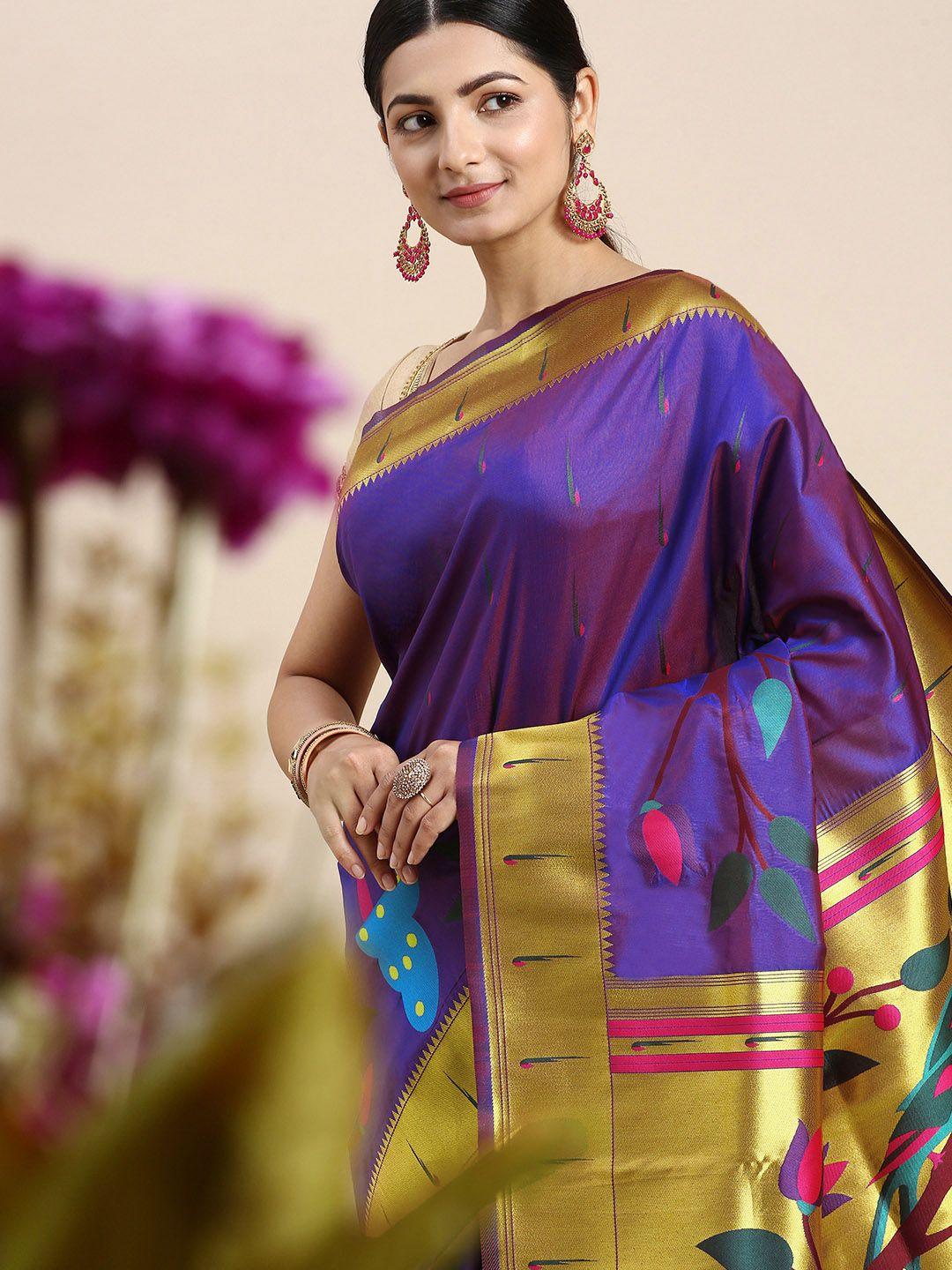 royal rajgharana saree floral zari silk blend paithani saree