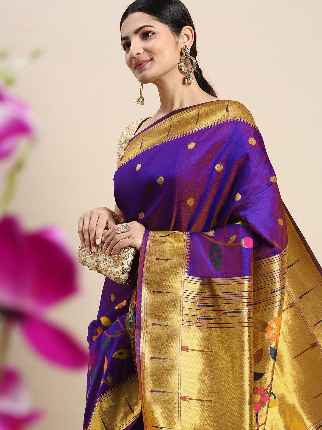 royal rajgharana saree floral zari silk blend paithani saree