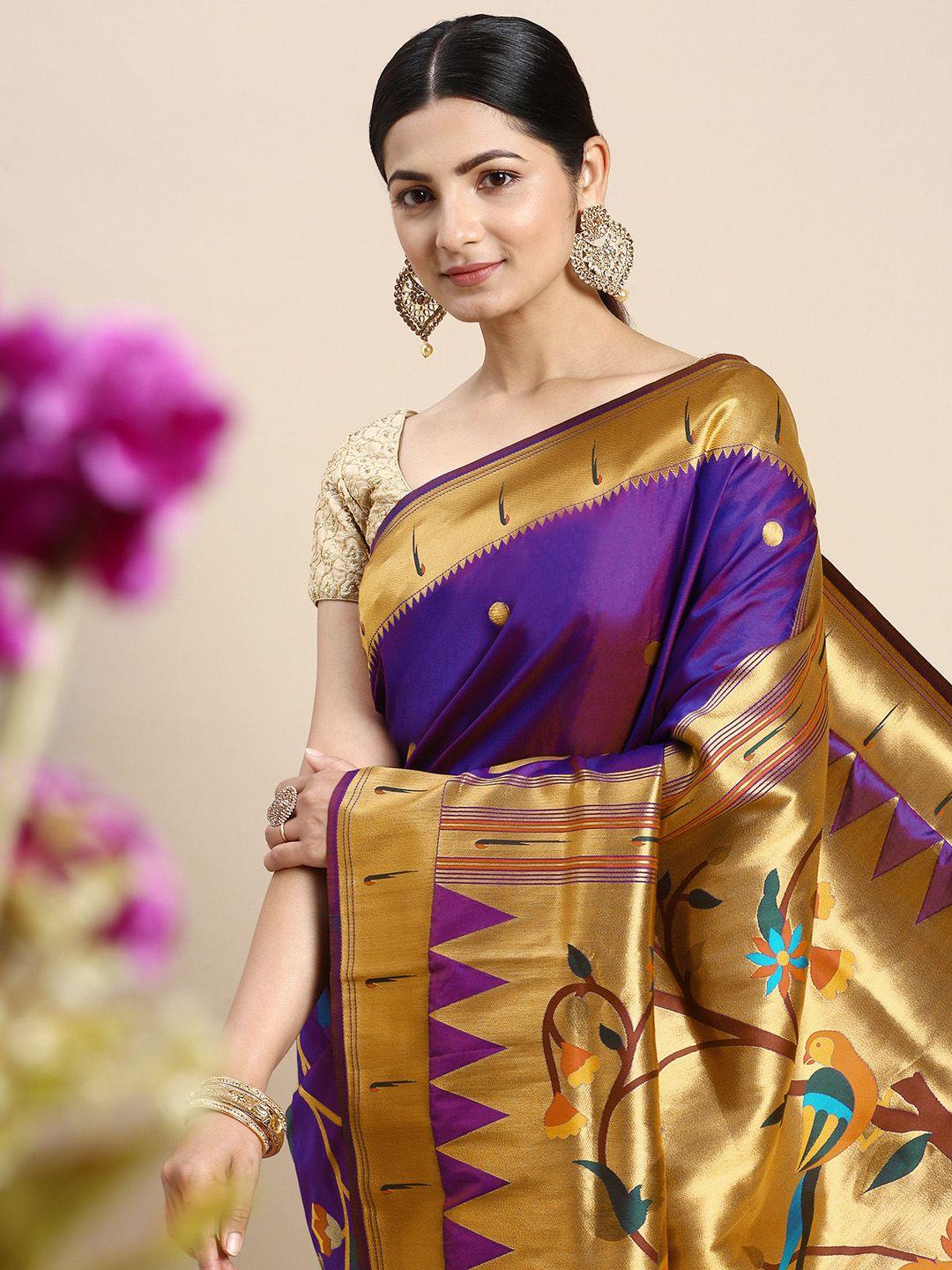 royal rajgharana saree floral zari silk blend paithani saree