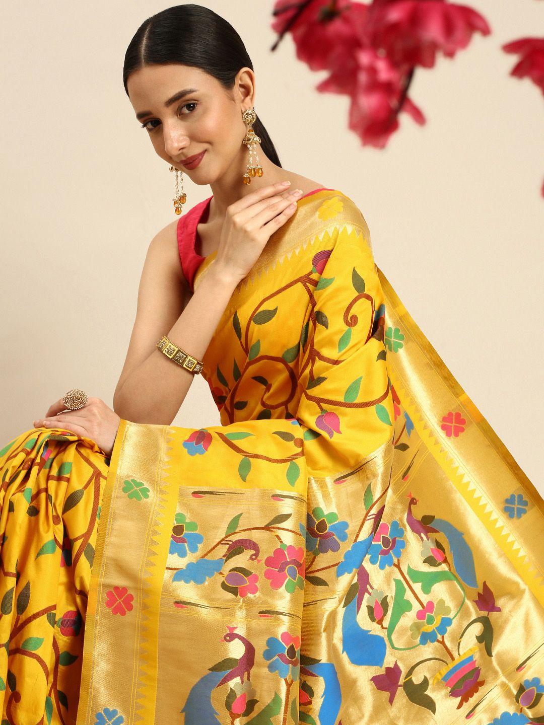 royal rajgharana saree floral zari silk blend paithani saree