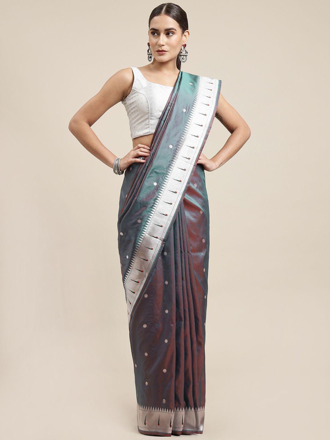 royal rajgharana saree green & silver silk blend celebrity paithani sarees