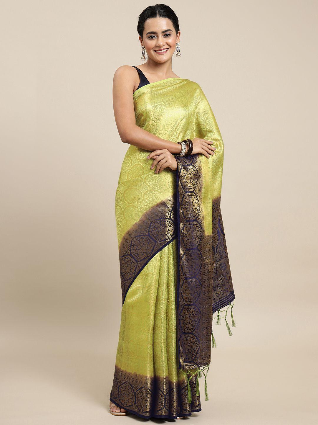 royal rajgharana saree green woven design zari silk blend banarasi saree