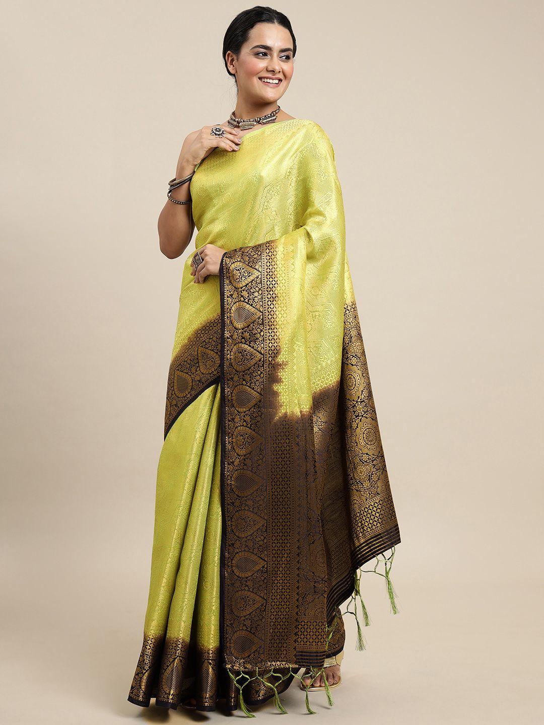 royal rajgharana saree green woven design zari silk blend banarasi saree