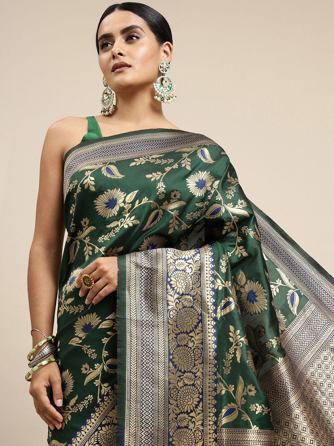 royal rajgharana saree green woven design zari silk blend banarasi sarees