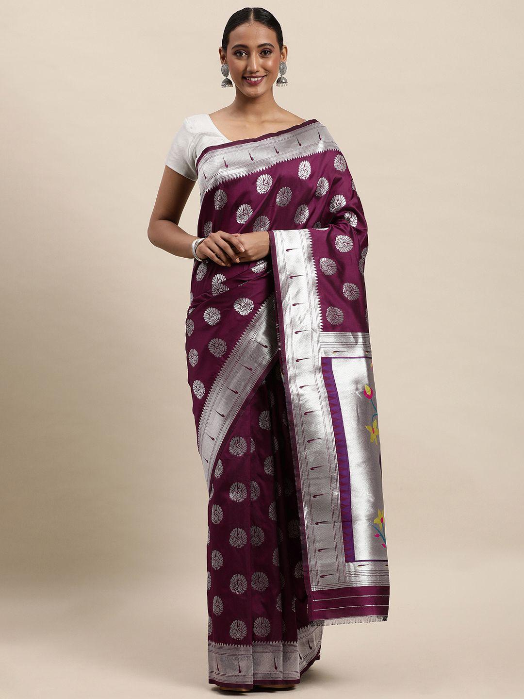 royal rajgharana saree magenta & silver woven design paithani saree