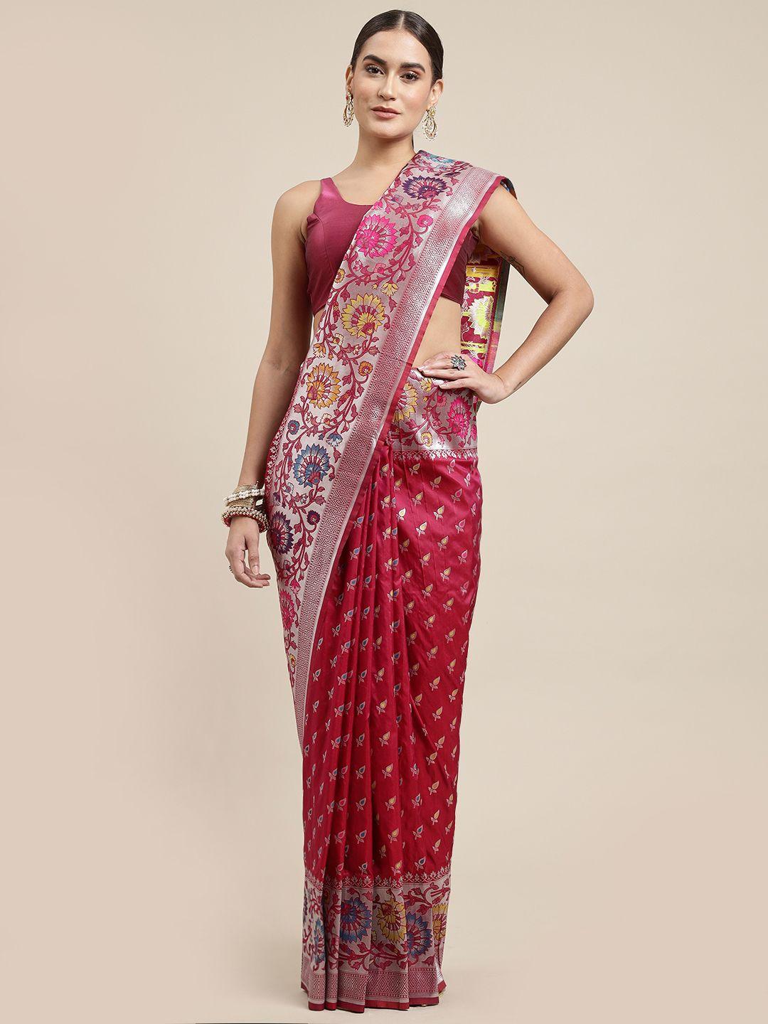 royal rajgharana saree magenta woven design silk blend banarasi saree with blouse