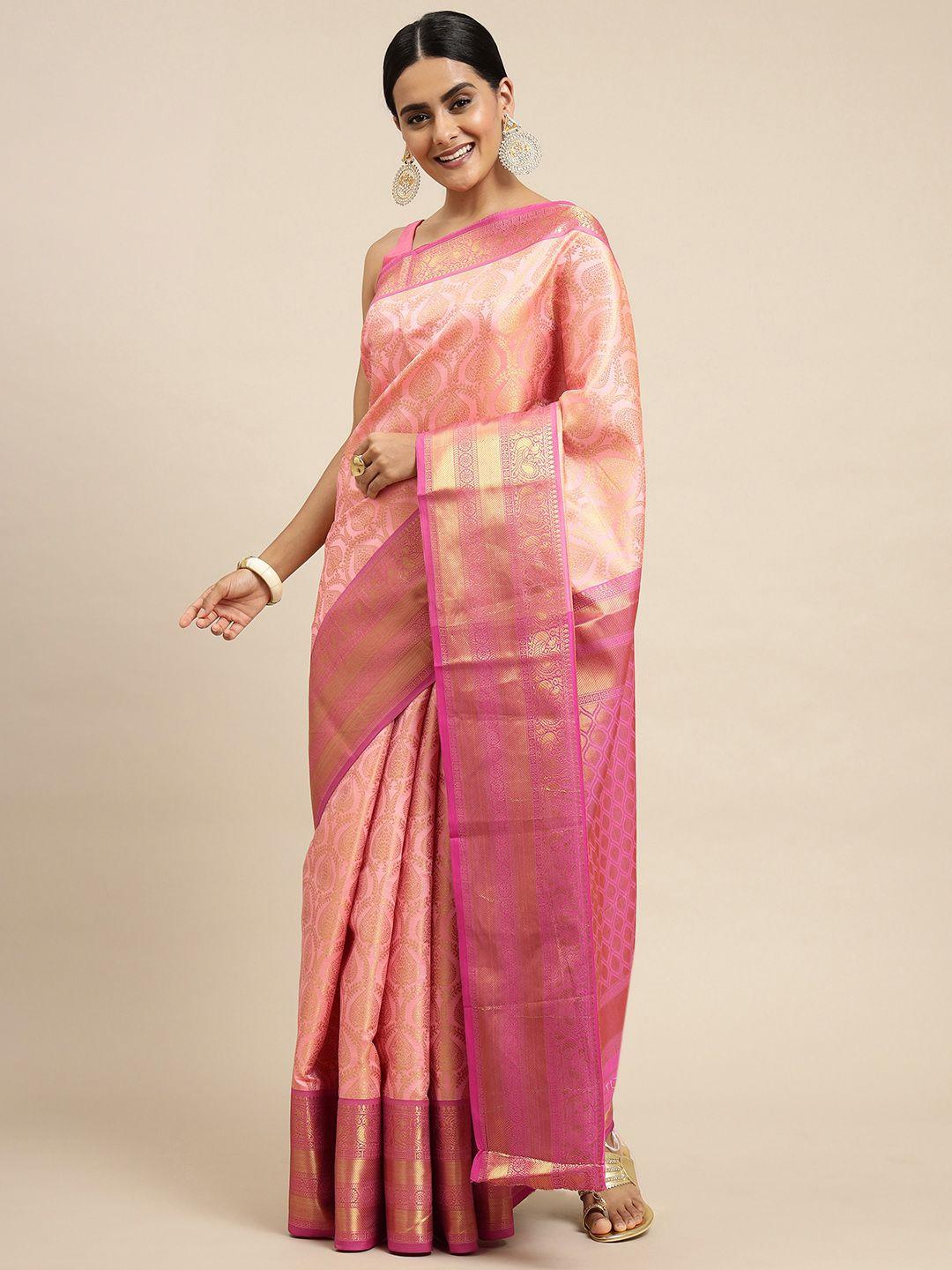 royal rajgharana saree peach-coloured ethnic motifs silk blend banarasi sarees