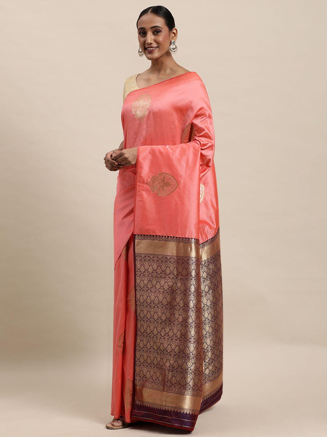 royal rajgharana saree peach-coloured woven design banarasi saree