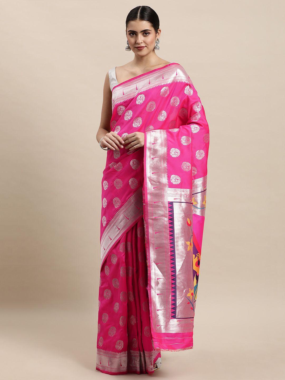 royal rajgharana saree pink & golden woven design paithani saree