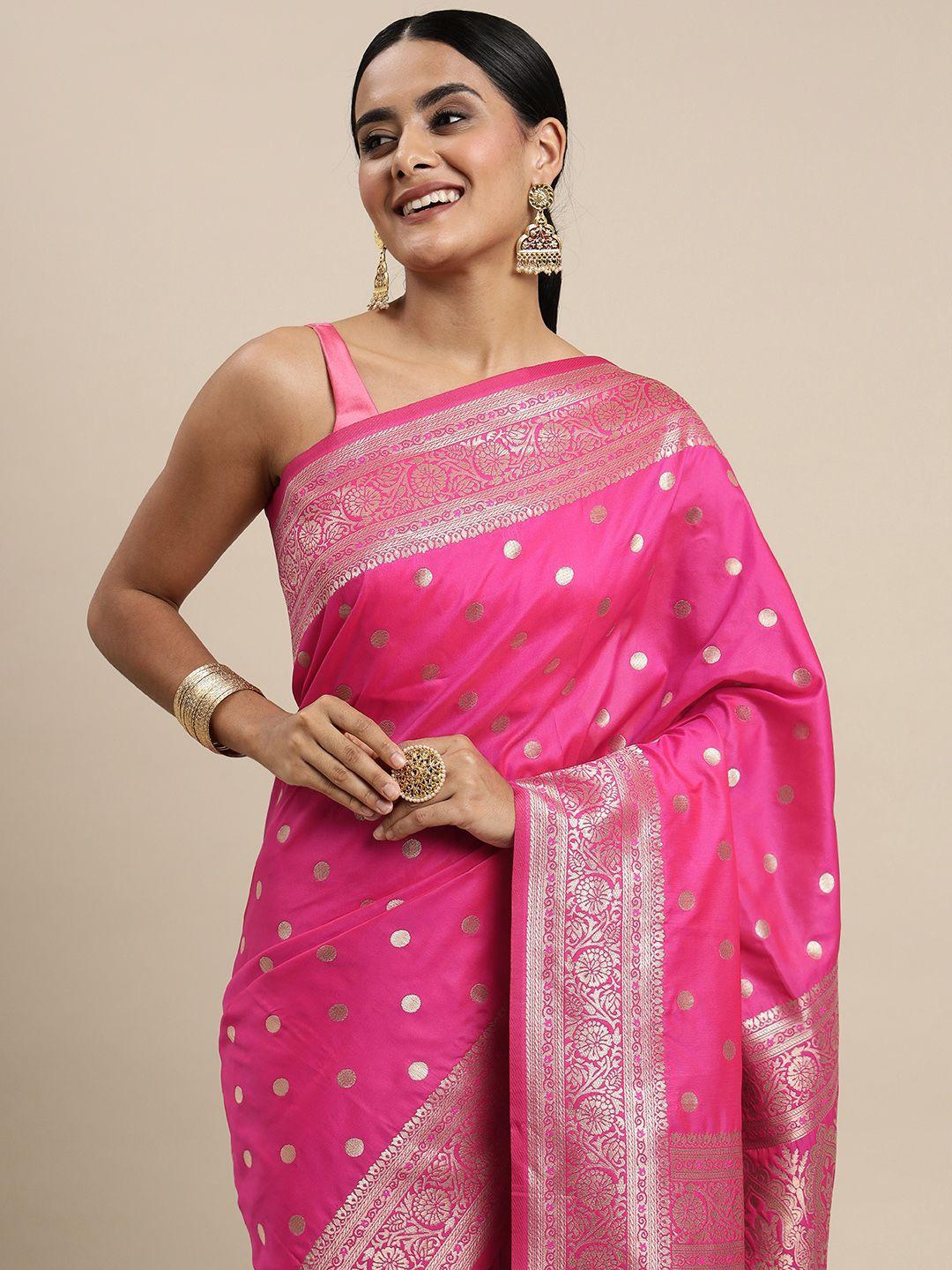 royal rajgharana saree pink & golden woven design silk blend paithani sarees