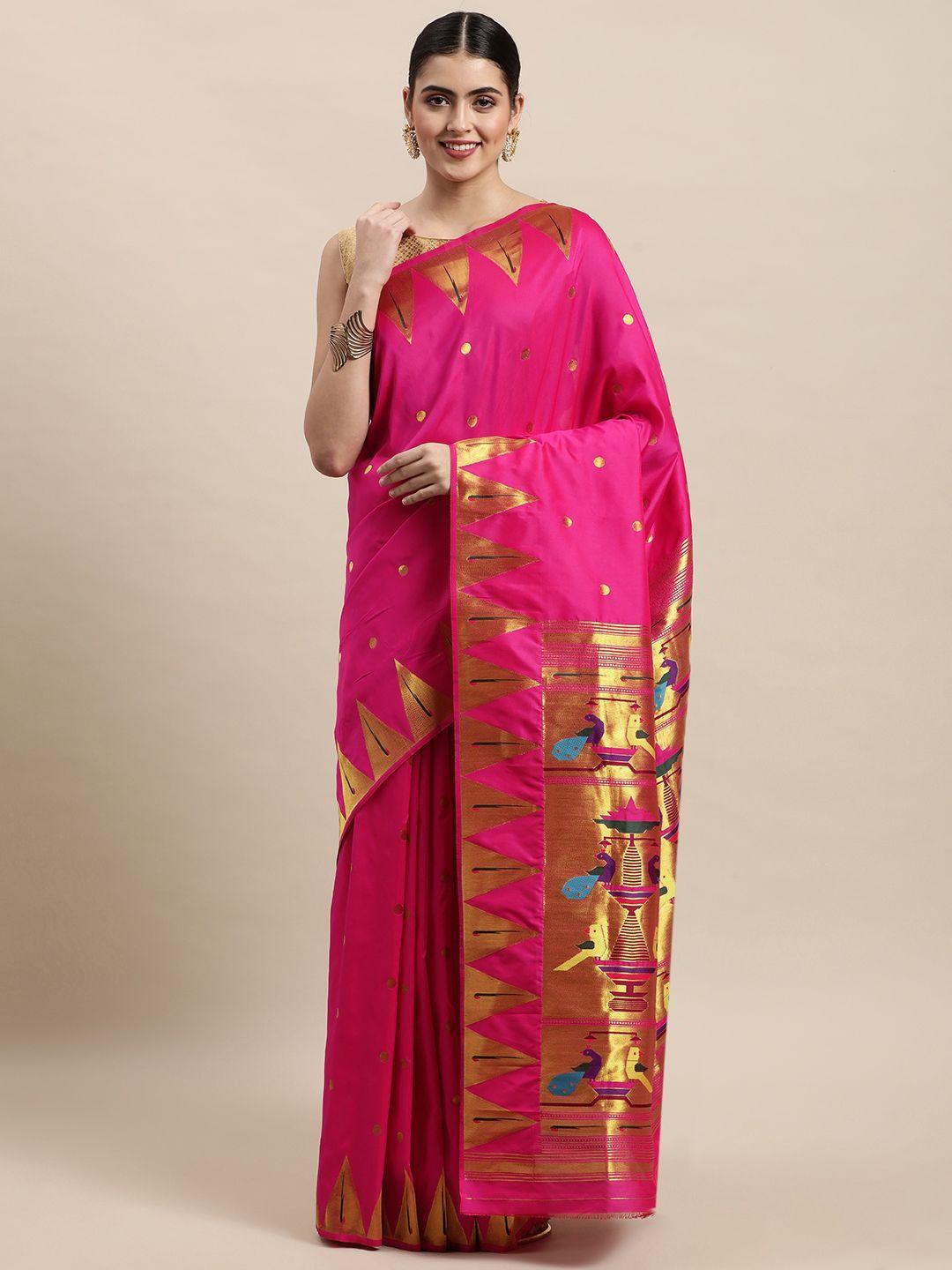 royal rajgharana saree pink woven design paithani saree