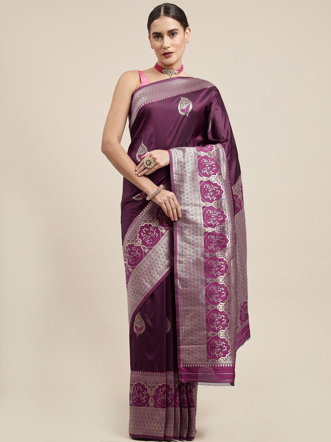 royal rajgharana saree purple woven design silk blend banarasi saree with blouse