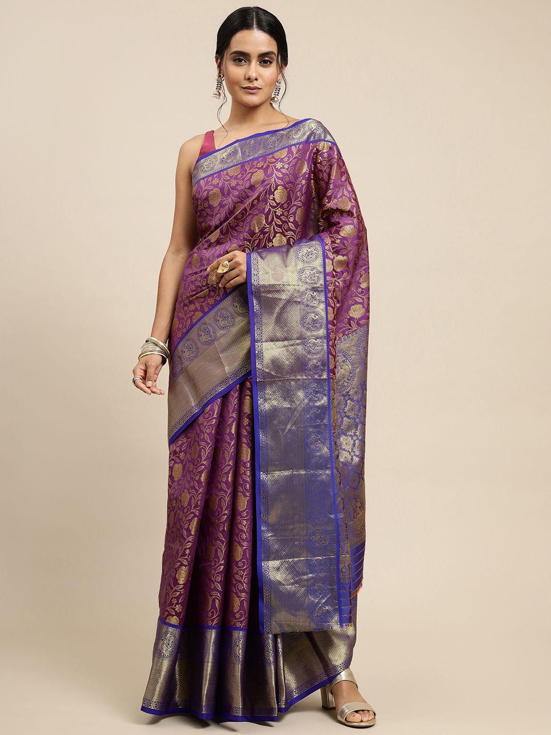 royal rajgharana saree purple woven design zari silk blend banarasi sarees