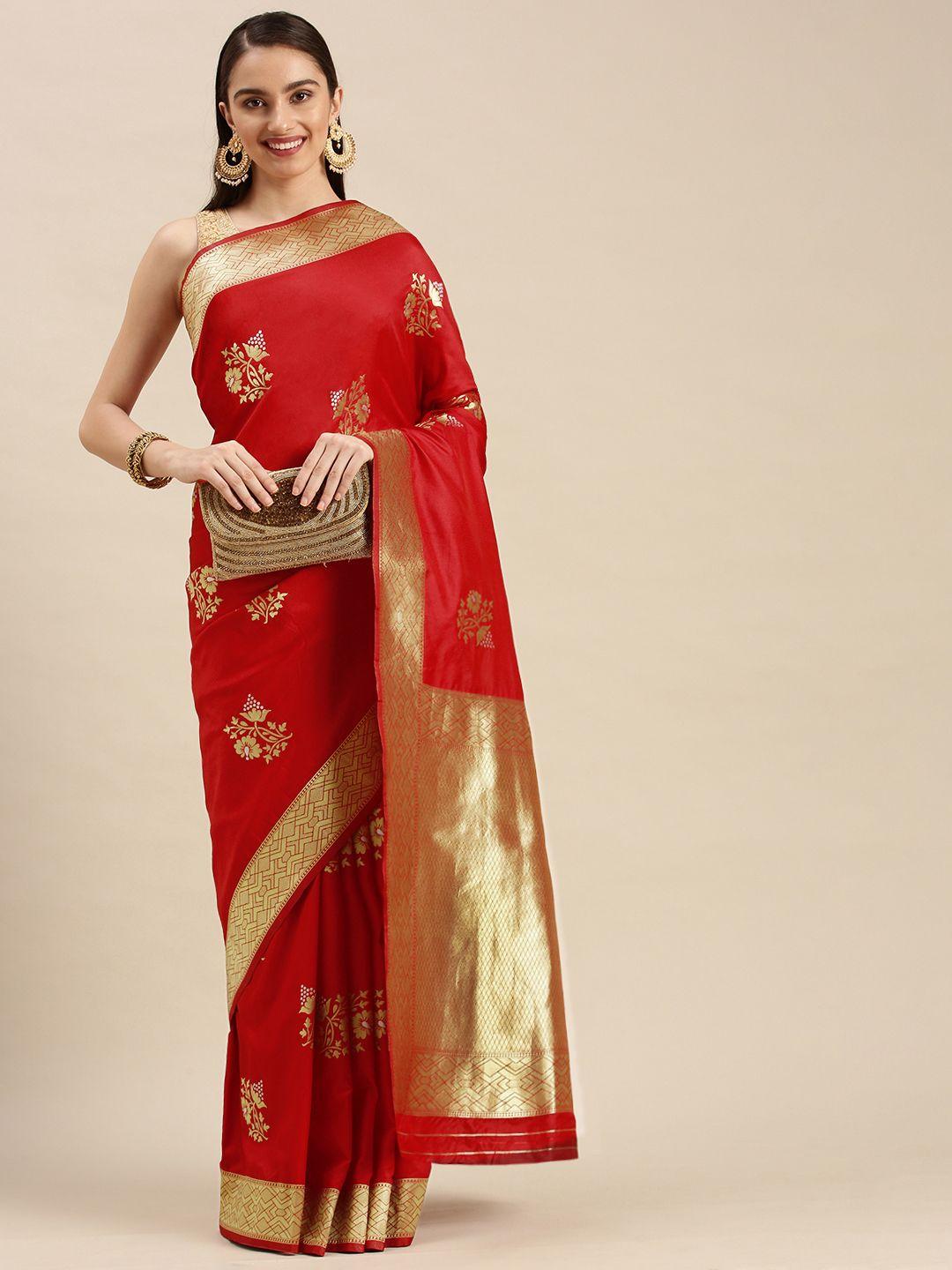 royal rajgharana saree red & gold floral zari silk blend celebrity banarasi sarees