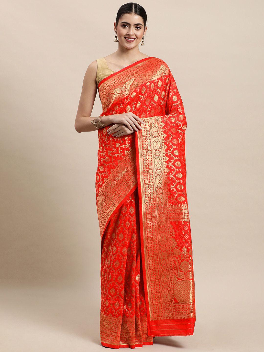 royal rajgharana saree red & golden ethnic motifs zari woven design banarasi sarees