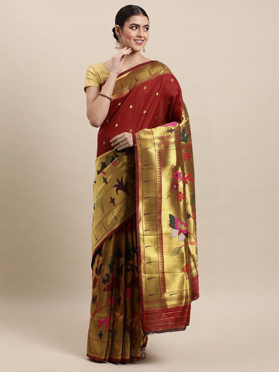 royal rajgharana saree red & golden ethnic motifs zari woven design paithani sarees