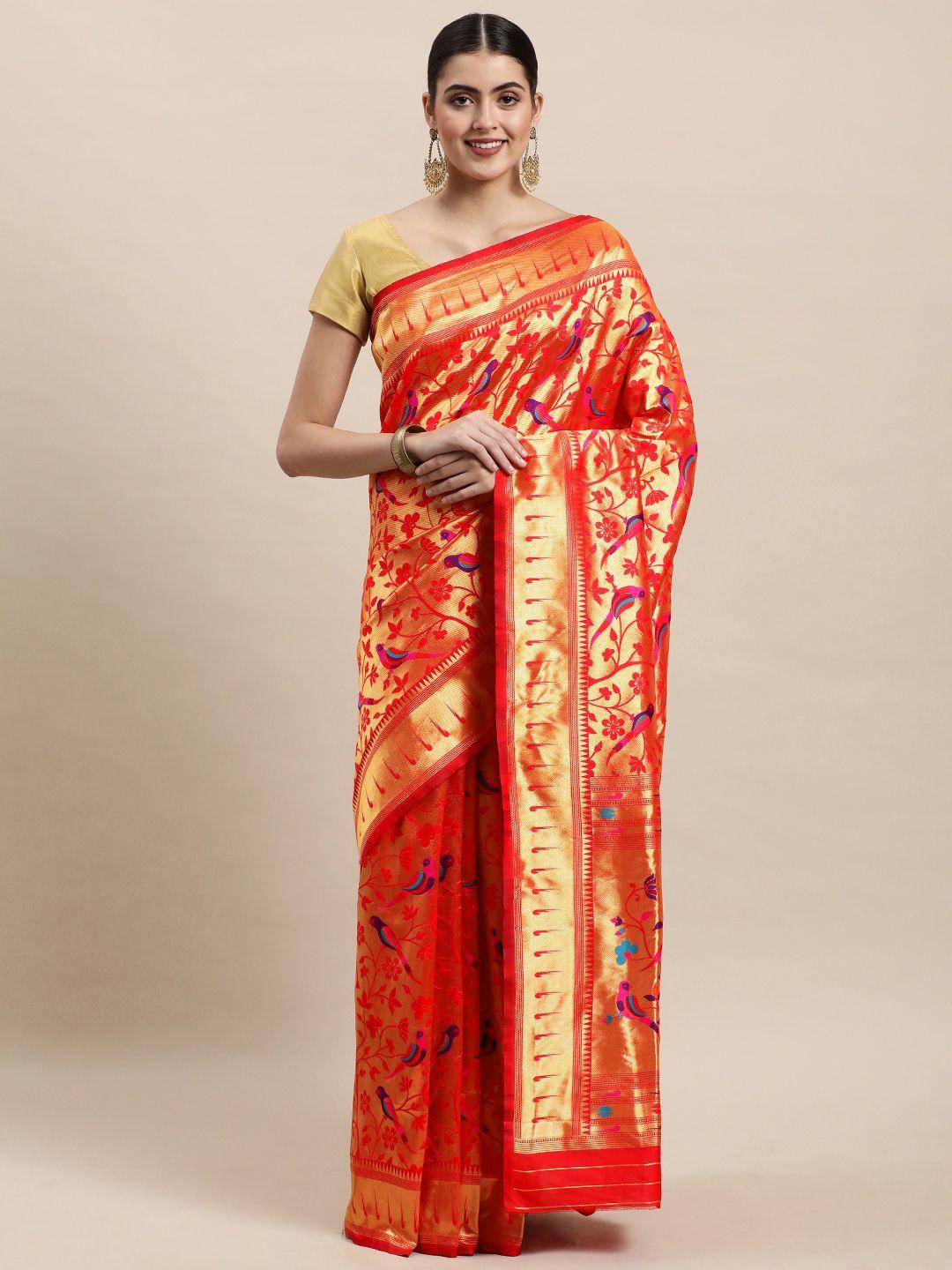 royal rajgharana saree red & golden woven design paithani saree