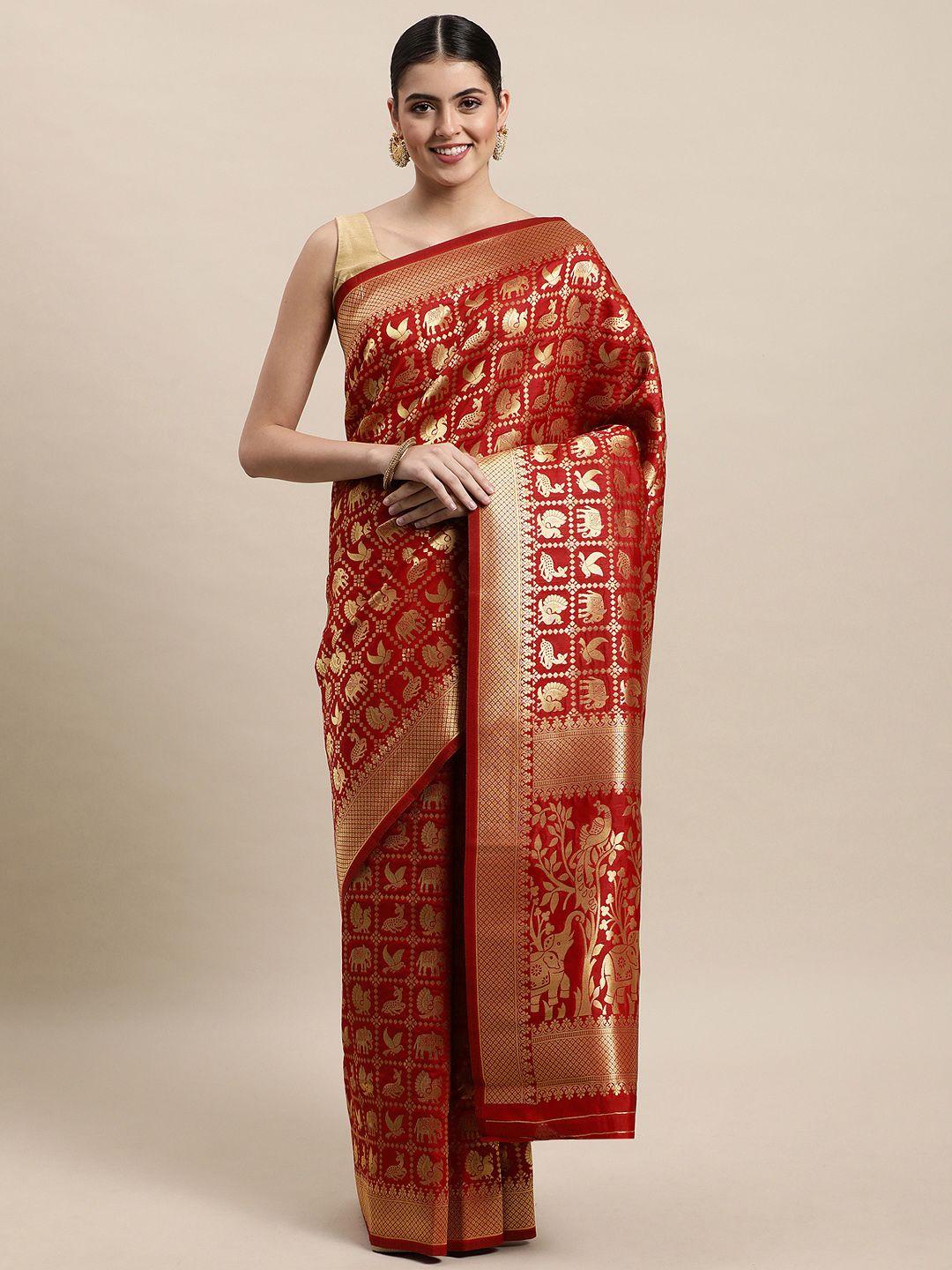 royal rajgharana saree red & golden woven design patola saree