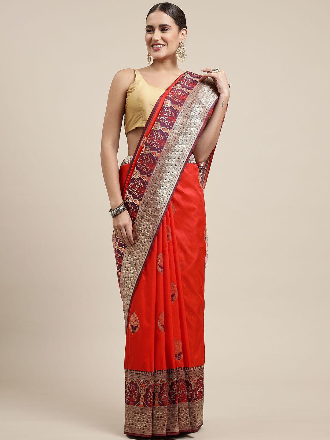 royal rajgharana saree red & purple ethnic motifs woven design banarasi sarees