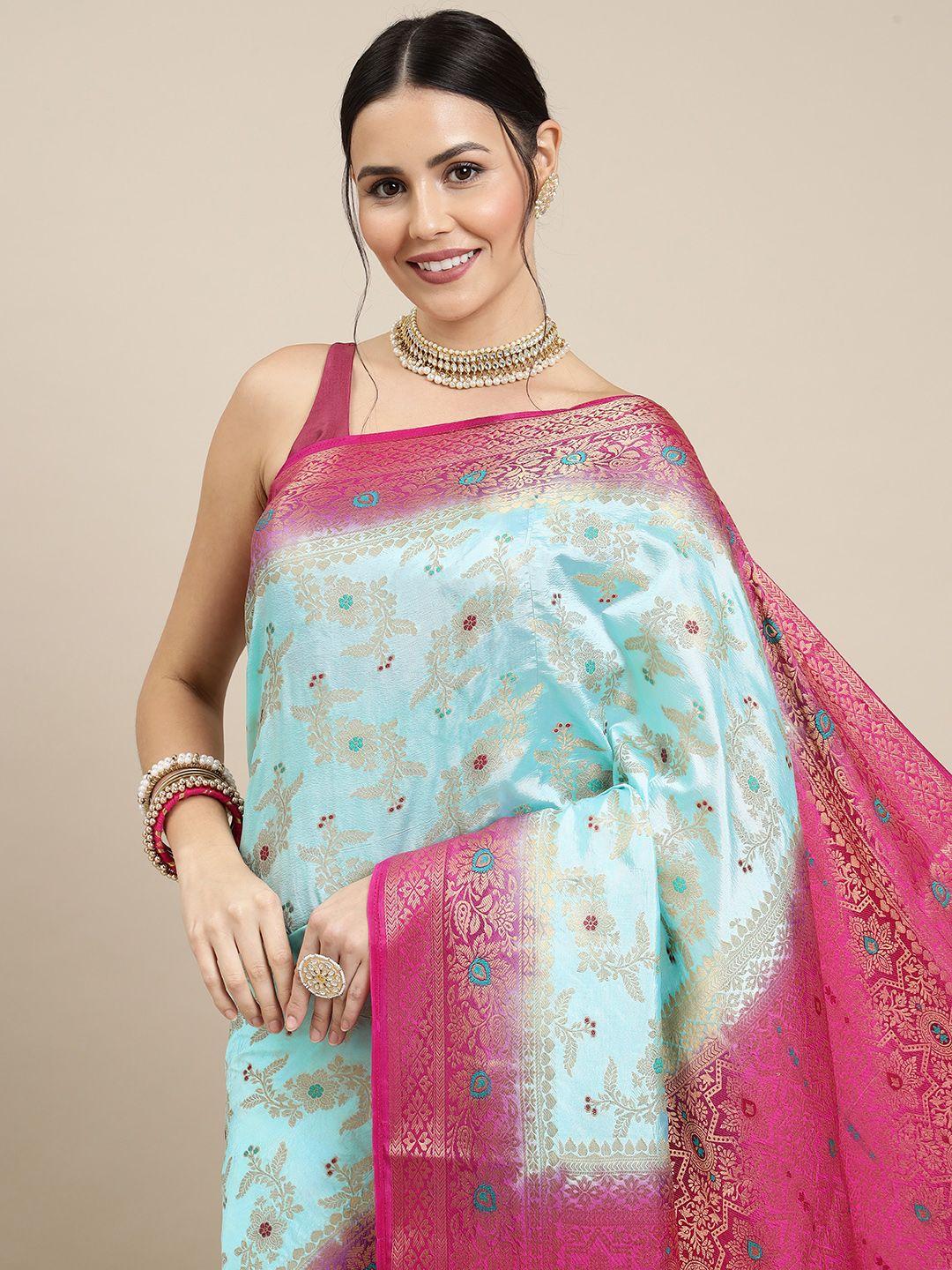 royal rajgharana saree sea green & magenta ethnic motifs zari woven design banarasi sarees