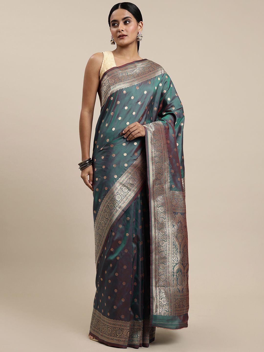 royal rajgharana saree teal green & golden woven design silk blend paithani sarees