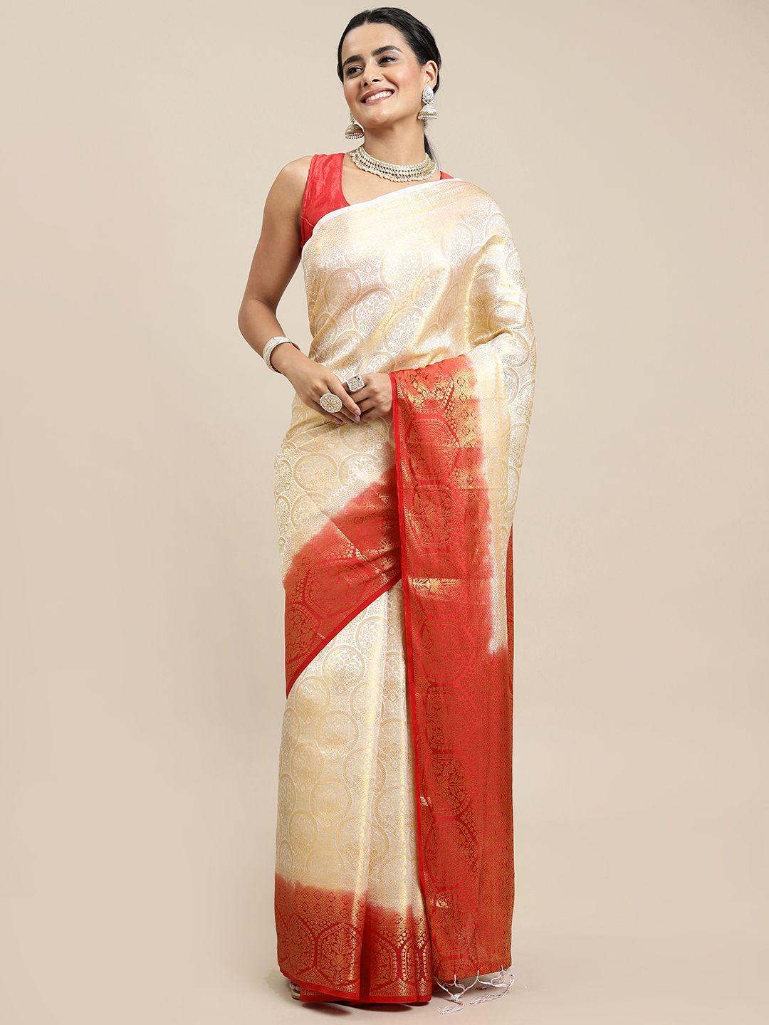 royal rajgharana saree white & red woven design zari silk blend banarasi saree