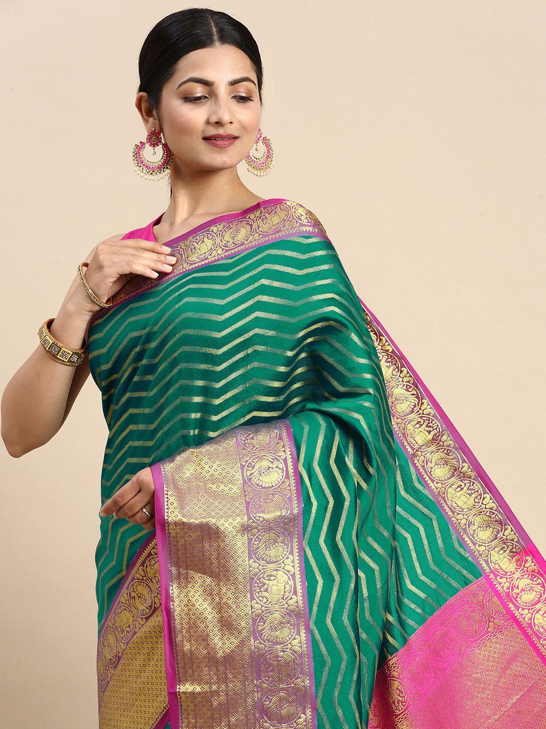 royal rajgharana saree woven design zari silk blend kanjeevaram saree