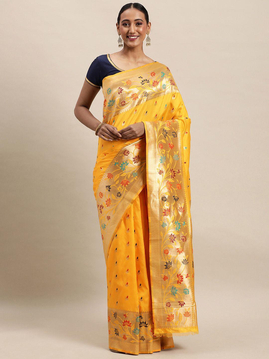 royal rajgharana saree yellow woven design banarasi saree