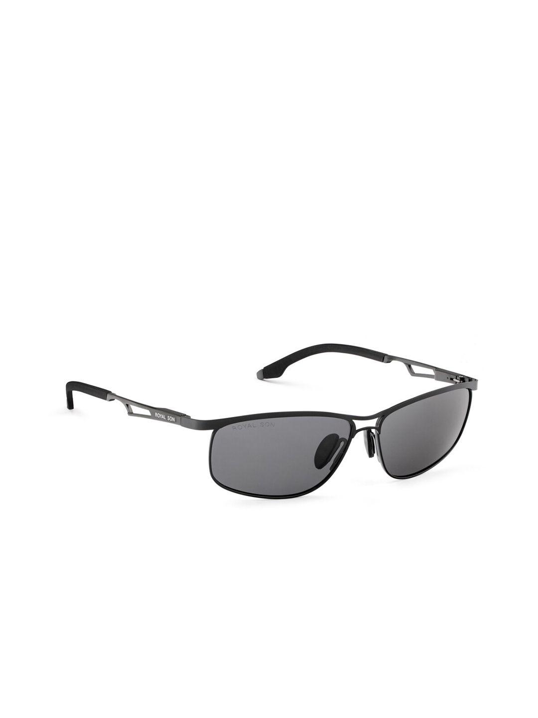 royal son men black lens & black rectangle sunglasses with polarised lens