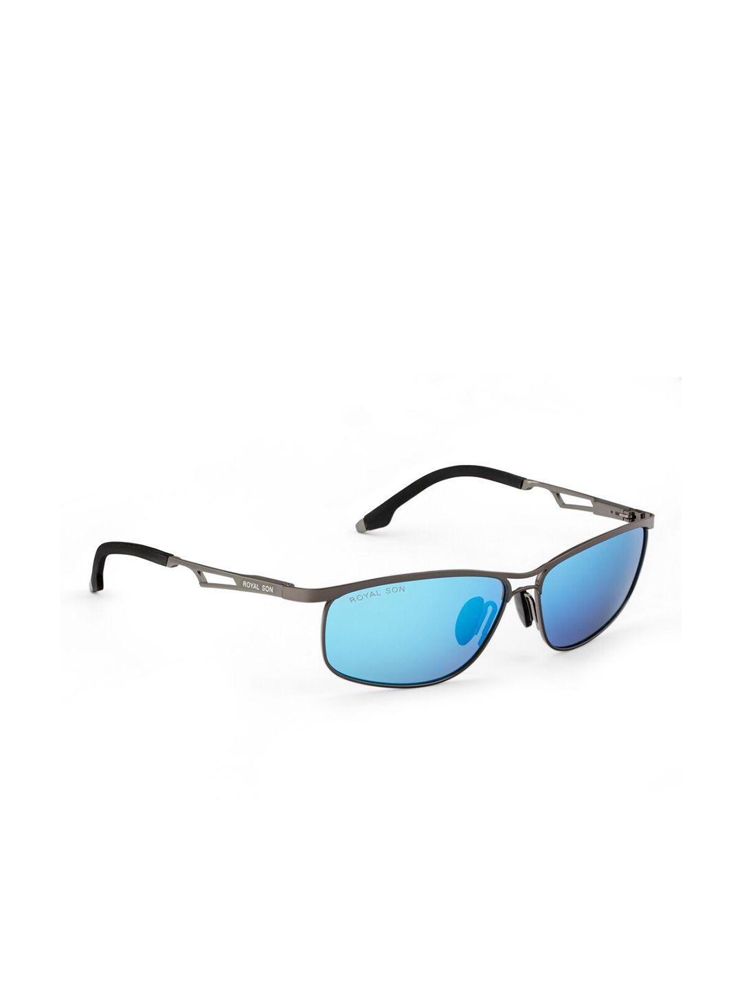 royal son men blue lens & gunmetal-toned rectangle sunglasses uv protection chi00109-c3