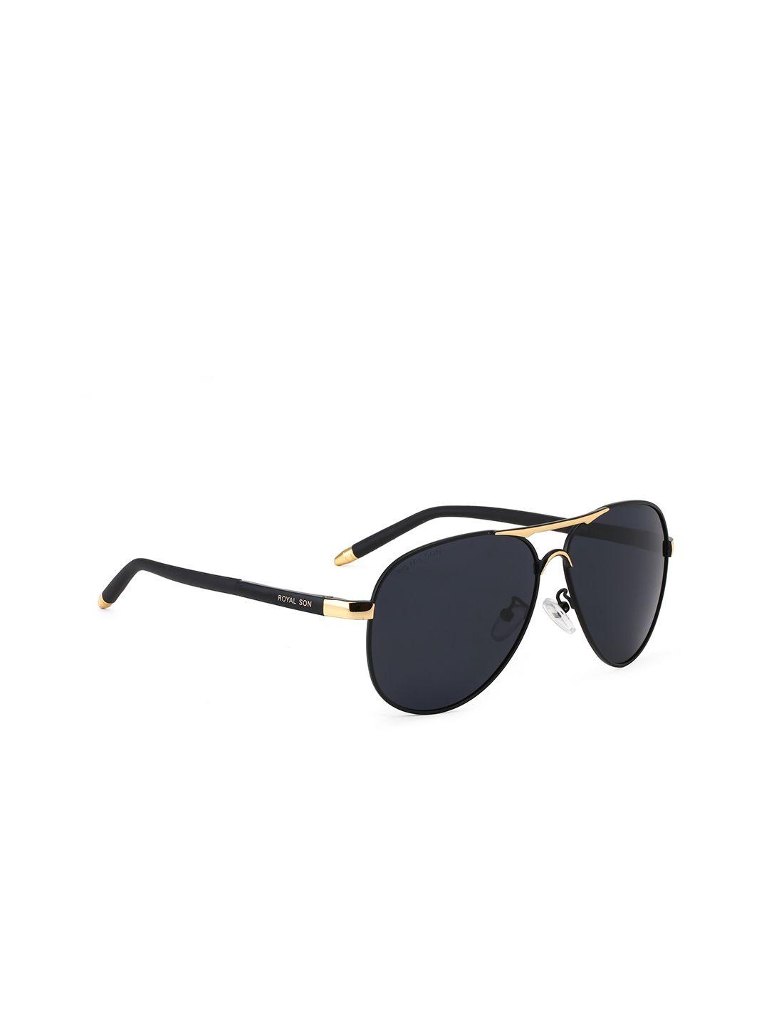 royal son unisex black lens & black aviator sunglasses with polarised lens