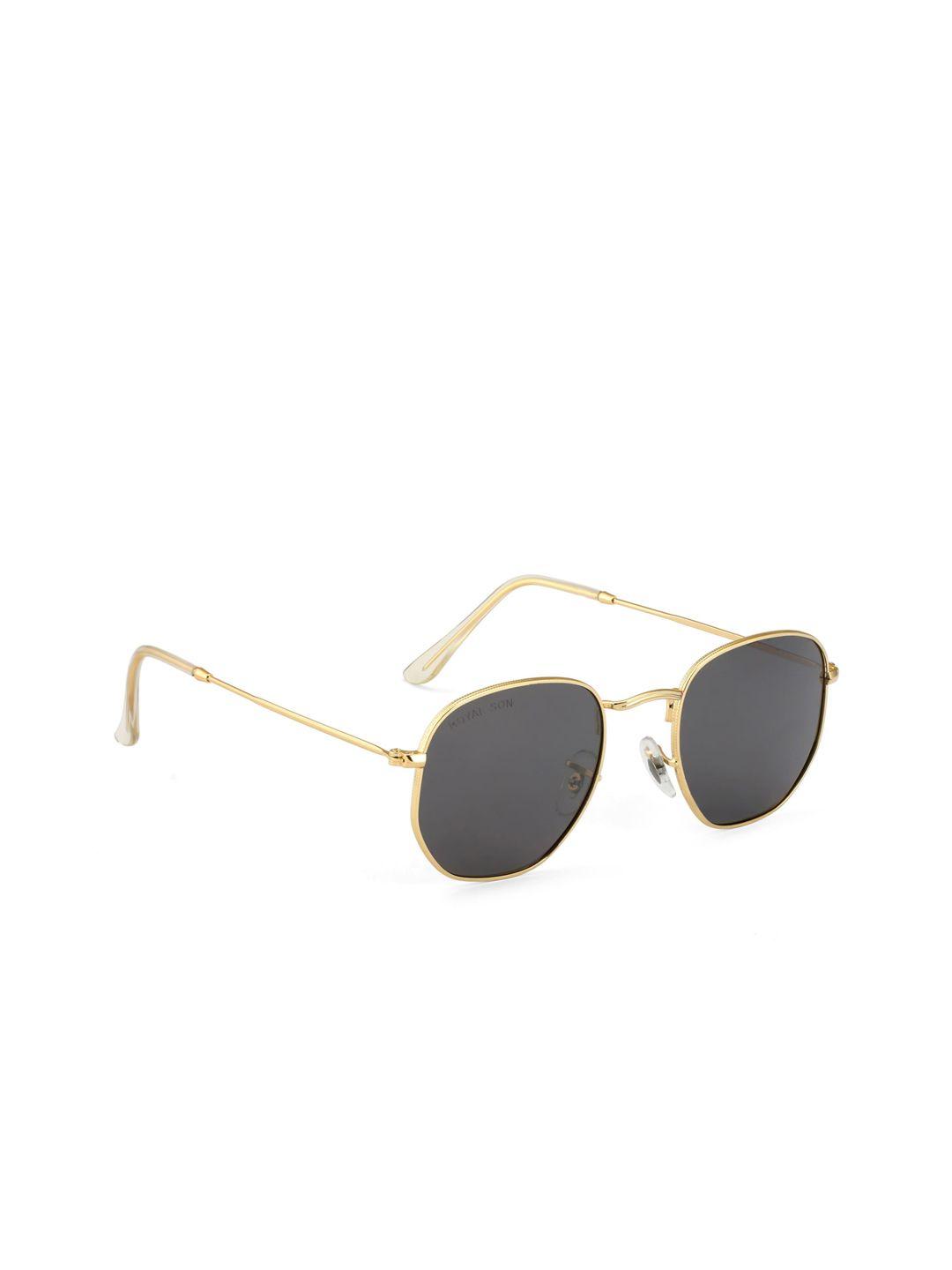royal son unisex black lens & gold-toned oval sunglasses