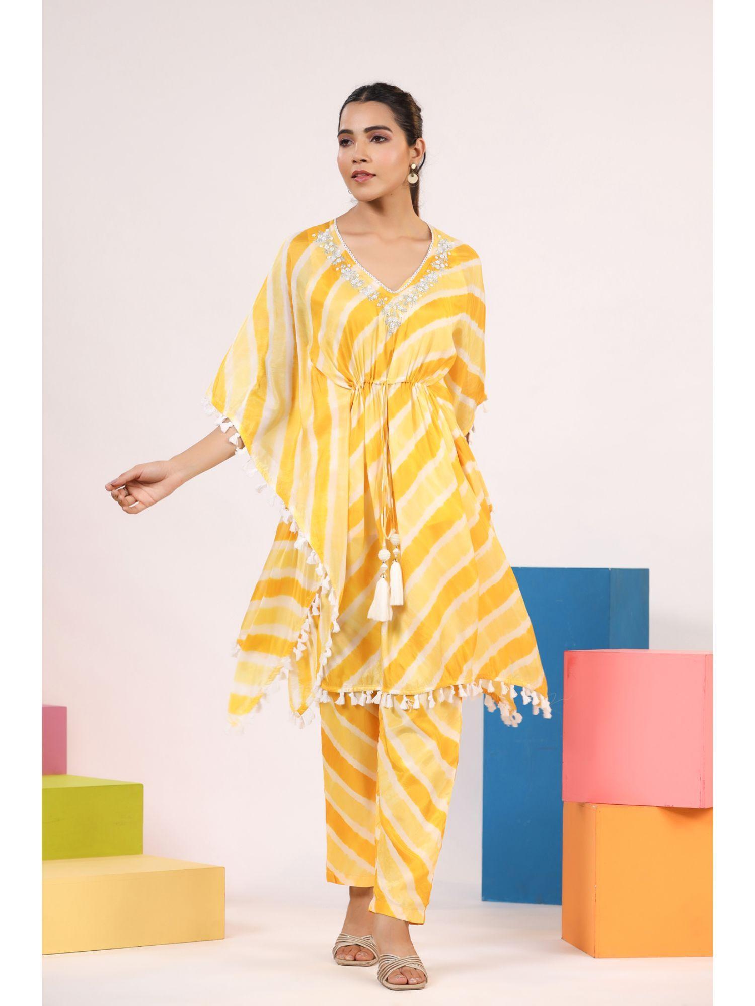 royal yellow handwork muslin kaftan co-ord (set of 2)