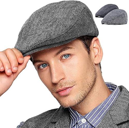 rr design cotton golf/flat cap for men/gatsby newsboy hat cap for men-pack of 2-free size (grey/beige)