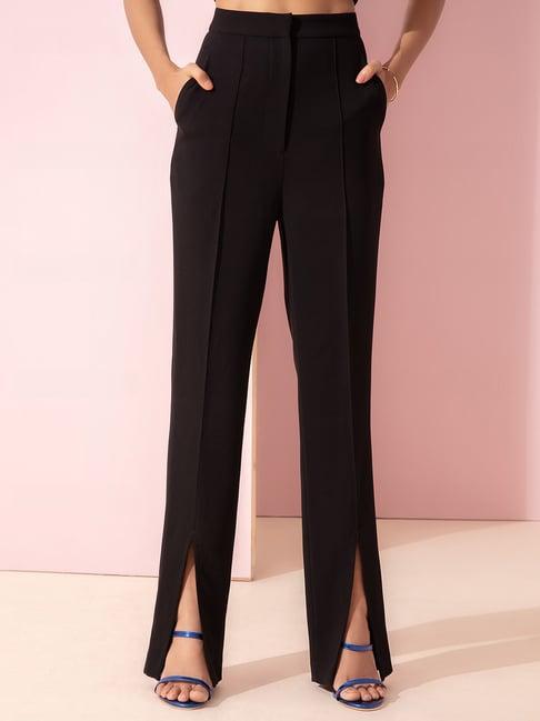 rsvp black regular fit flat front trousers