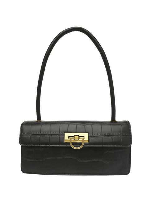 rsvp black textured medium handbag